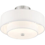 51043-91_04 2 Light Brushed Nickel Ceiling Light fixture with Hand Crafted Off-White Fabric Hardback Shade-Lighting LumensFlush Mount Ceiling Lights