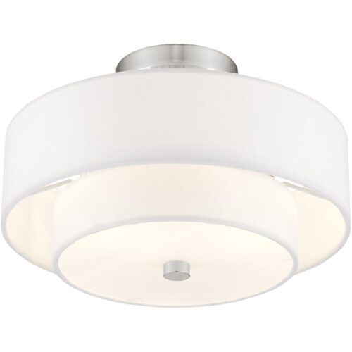 51043-91_04 2 Light Brushed Nickel Ceiling Light fixture with Hand Crafted Off-White Fabric Hardback Shade-Lighting LumensFlush Mount Ceiling Lights