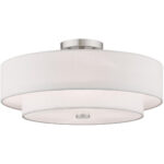 4 Light Brushed Nickel Ceiling Light fixture with Hand Crafted Off-White Fabric Shade-Lighting LumensFlush Mount Ceiling Lights