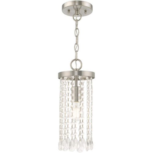 1 Light Brushed Nickel Mini Pendant with Clear Crystals Shade-Lighting LumensPendant Lights