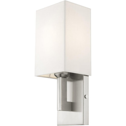 5 inch 1 Light Brushed Nickel Wall Sconce with Hand Crafted Off-White Fabric Hardback Shade Shade-Lighting LumensWall Sconces
