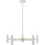 51135-03_05 5 Light White Chandelier with Steel base material-Lighting LumensChandeliers