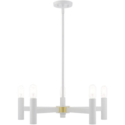 51135-03_05 5 Light White Chandelier with Steel base material-Lighting LumensChandeliers