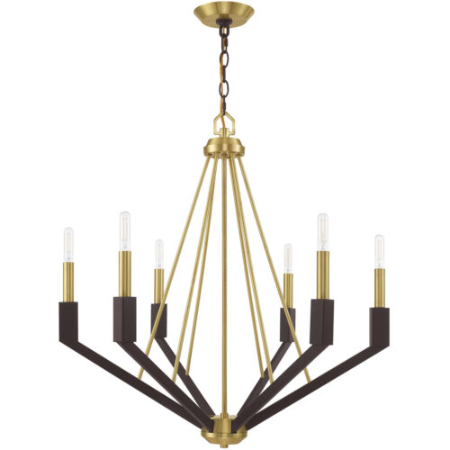 6 Light Satin Brass & Bronze Chandelier with Steel base material-Lighting LumensChandeliers