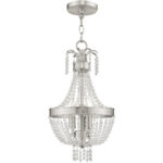 51853-91_01 3 Light Brushed Nickel Mini Pendant light Hanging Light Fixture with Clear Crystals Shade-Lighting LumensPendant Lights