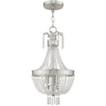 51853-91_02 3 Light Brushed Nickel Mini Pendant light Hanging Light Fixture with Clear Crystals Shade-Lighting LumensPendant Lights