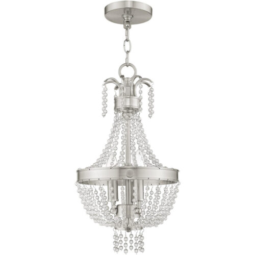 51853-91_02 3 Light Brushed Nickel Mini Pendant light Hanging Light Fixture with Clear Crystals Shade-Lighting LumensPendant Lights
