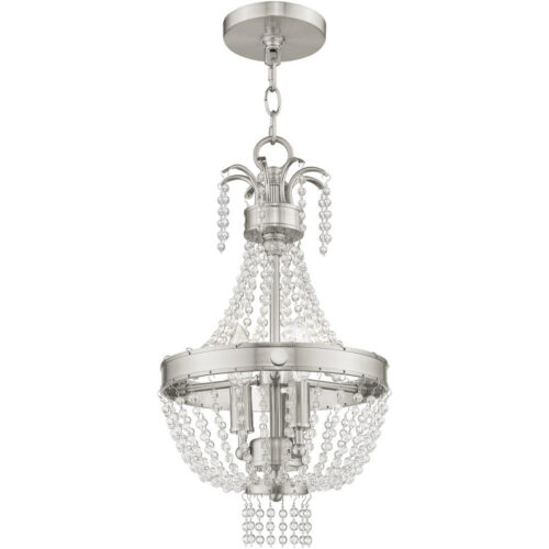 51853-91_03 3 Light Brushed Nickel Mini Pendant light Hanging Light Fixture with Clear Crystals Shade-Lighting LumensPendant Lights