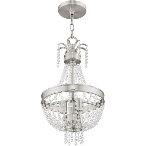 51853-91_04 3 Light Brushed Nickel Mini Pendant light Hanging Light Fixture with Clear Crystals Shade-Lighting LumensPendant Lights