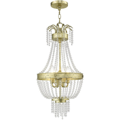 51854-28_01 4 Light Winter Gold Mini Pendant light Hanging Light Fixture with Clear Crystals Shade-Lighting LumensPendant Lights