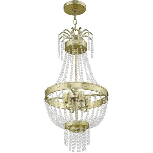 51854-28_04 4 Light Winter Gold Mini Pendant light Hanging Light Fixture with Clear Crystals Shade-Lighting LumensPendant Lights