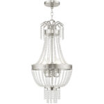 51854-91_01 4 Light Brushed Nickel Mini Pendant light Hanging Light Fixture with Clear Crystals Shade-Lighting LumensPendant Lights