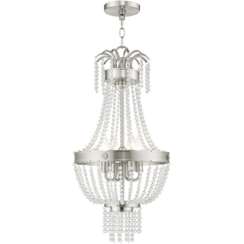 51854-91_01 4 Light Brushed Nickel Mini Pendant light Hanging Light Fixture with Clear Crystals Shade-Lighting LumensPendant Lights