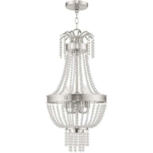51854-91_02 4 Light Brushed Nickel Mini Pendant light Hanging Light Fixture with Clear Crystals Shade-Lighting LumensPendant Lights