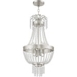 51854-91_03 4 Light Brushed Nickel Mini Pendant light Hanging Light Fixture with Clear Crystals Shade-Lighting LumensPendant Lights