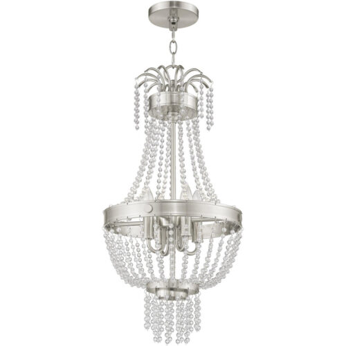 51854-91_03 4 Light Brushed Nickel Mini Pendant light Hanging Light Fixture with Clear Crystals Shade-Lighting LumensPendant Lights