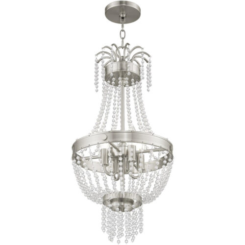 51854-91_04 4 Light Brushed Nickel Mini Pendant light Hanging Light Fixture with Clear Crystals Shade-Lighting LumensPendant Lights