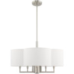 51925-91_02 6 Light Brushed Nickel Pendant Chandelier with Hand Crafted Off-White Fabric Hardback Shade-Lighting LumensChandeliers