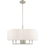 51925-91_03 6 Light Brushed Nickel Pendant Chandelier with Hand Crafted Off-White Fabric Hardback Shade-Lighting LumensChandeliers