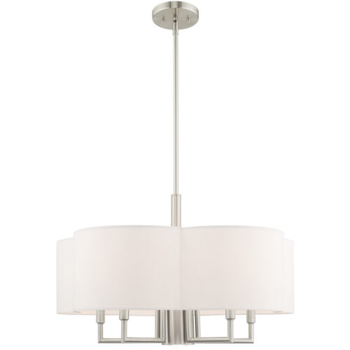 51925-91_03 6 Light Brushed Nickel Pendant Chandelier with Hand Crafted Off-White Fabric Hardback Shade-Lighting LumensChandeliers