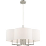 51925-91_04 6 Light Brushed Nickel Pendant Chandelier with Hand Crafted Off-White Fabric Hardback Shade-Lighting LumensChandeliers