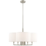 51925-91_05 6 Light Brushed Nickel Pendant Chandelier with Hand Crafted Off-White Fabric Hardback Shade-Lighting LumensChandeliers