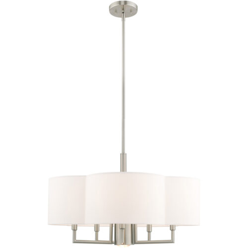 51925-91_05 6 Light Brushed Nickel Pendant Chandelier with Hand Crafted Off-White Fabric Hardback Shade-Lighting LumensChandeliers