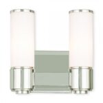 10 inch 2 Light Polished Nickel Wall Sconce/ Bathroom Vanity light fixture with White Glass Shade-Lighting LumensWall Sconces