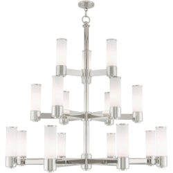 17 Light Polished Nickel Foyer Chandelier with Hand Blown Satin Opal White Glass Shade-Lighting LumensChandeliers
