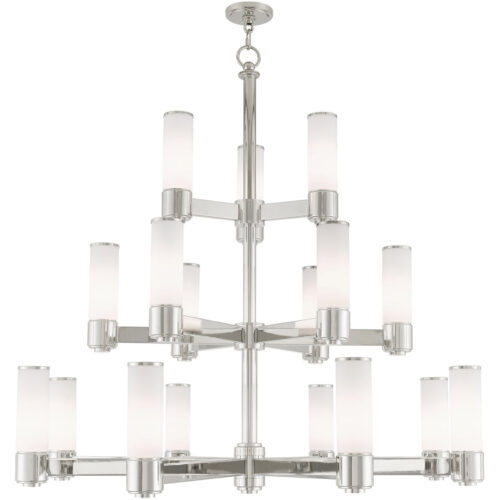 17 Light Polished Nickel Foyer Chandelier with Hand Blown Satin Opal White Glass Shade-Lighting LumensChandeliers