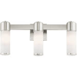 22 inch 3 Light Brushed Nickel Wall Sconce/ Bathroom Vanity light fixture with White Glass Shade-Lighting LumensWall Sconces