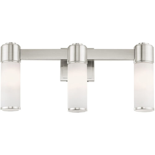 22 inch 3 Light Brushed Nickel Wall Sconce/ Bathroom Vanity light fixture with White Glass Shade-Lighting LumensWall Sconces