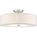 52136-91_01 4 Light Brushed Nickel Ceiling Light fixture with Hand Crafted Oatmeal Color Fabric Hardback Shade-Lighting LumensFlush Mount Ceiling Lights