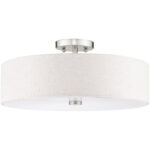 52136-91_02 4 Light Brushed Nickel Ceiling Light fixture with Hand Crafted Oatmeal Color Fabric Hardback Shade-Lighting LumensFlush Mount Ceiling Lights