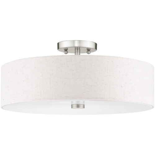 52136-91_02 4 Light Brushed Nickel Ceiling Light fixture with Hand Crafted Oatmeal Color Fabric Hardback Shade-Lighting LumensFlush Mount Ceiling Lights