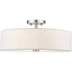 52136-91_03 4 Light Brushed Nickel Ceiling Light fixture with Hand Crafted Oatmeal Color Fabric Hardback Shade-Lighting LumensFlush Mount Ceiling Lights
