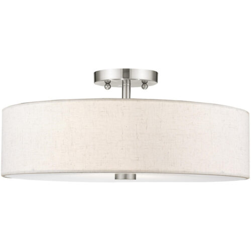 52136-91_03 4 Light Brushed Nickel Ceiling Light fixture with Hand Crafted Oatmeal Color Fabric Hardback Shade-Lighting LumensFlush Mount Ceiling Lights