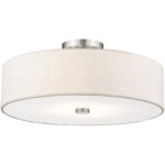 52136-91_04 4 Light Brushed Nickel Ceiling Light fixture with Hand Crafted Oatmeal Color Fabric Hardback Shade-Lighting LumensFlush Mount Ceiling Lights