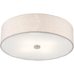 52136-91_05 4 Light Brushed Nickel Ceiling Light fixture with Hand Crafted Oatmeal Color Fabric Hardback Shade-Lighting LumensFlush Mount Ceiling Lights