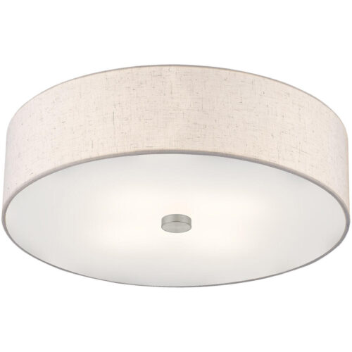 52136-91_05 4 Light Brushed Nickel Ceiling Light fixture with Hand Crafted Oatmeal Color Fabric Hardback Shade-Lighting LumensFlush Mount Ceiling Lights