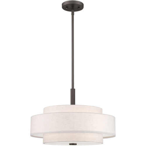 52137-92_01 4 Light English Bronze Pendant light Hanging Light Fixture with Hand Crafted Oatmeal Color Fabric Hardback Shade-Lighting LumensPendant Lights
