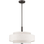 52137-92_02 4 Light English Bronze Pendant light Hanging Light Fixture with Hand Crafted Oatmeal Color Fabric Hardback Shade-Lighting LumensPendant Lights