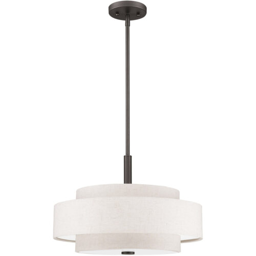 52137-92_02 4 Light English Bronze Pendant light Hanging Light Fixture with Hand Crafted Oatmeal Color Fabric Hardback Shade-Lighting LumensPendant Lights
