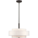 52137-92_03 4 Light English Bronze Pendant light Hanging Light Fixture with Hand Crafted Oatmeal Color Fabric Hardback Shade-Lighting LumensPendant Lights