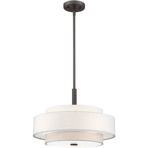 52137-92_04 4 Light English Bronze Pendant light Hanging Light Fixture with Hand Crafted Oatmeal Color Fabric Hardback Shade-Lighting LumensPendant Lights