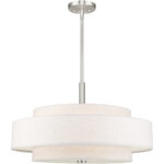52138-91_01 5 Light Brushed Nickel Pendant light Hanging Light Fixture with Hand Crafted Oatmeal Color Fabric Hardback Shade-Lighting LumensPendant Lights