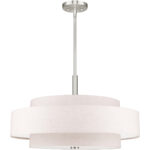 52138-91_02 5 Light Brushed Nickel Pendant light Hanging Light Fixture with Hand Crafted Oatmeal Color Fabric Hardback Shade-Lighting LumensPendant Lights