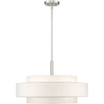 52138-91_03 5 Light Brushed Nickel Pendant light Hanging Light Fixture with Hand Crafted Oatmeal Color Fabric Hardback Shade-Lighting LumensPendant Lights