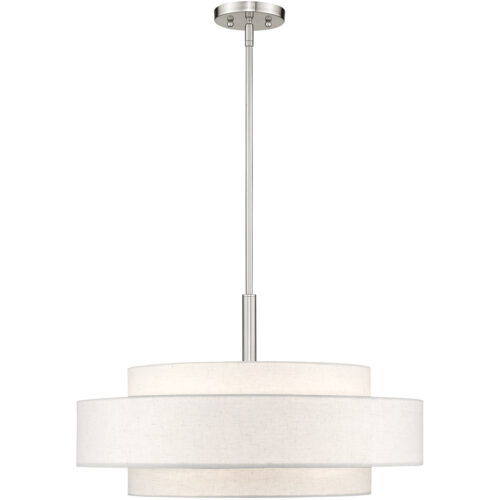 52138-91_03 5 Light Brushed Nickel Pendant light Hanging Light Fixture with Hand Crafted Oatmeal Color Fabric Hardback Shade-Lighting LumensPendant Lights