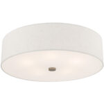 5 Light Brushed Nickel Ceiling Light fixture with Hand Crafted Oatmeal Fabric Hardback Shade-Lighting LumensFlush Mount Ceiling Lights